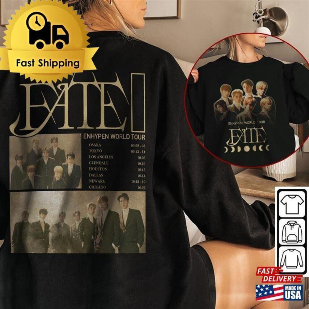 Enhypen Kpop Shirt World Tour Fate V6 Double Side Engene Unisex Classic 2 Sided